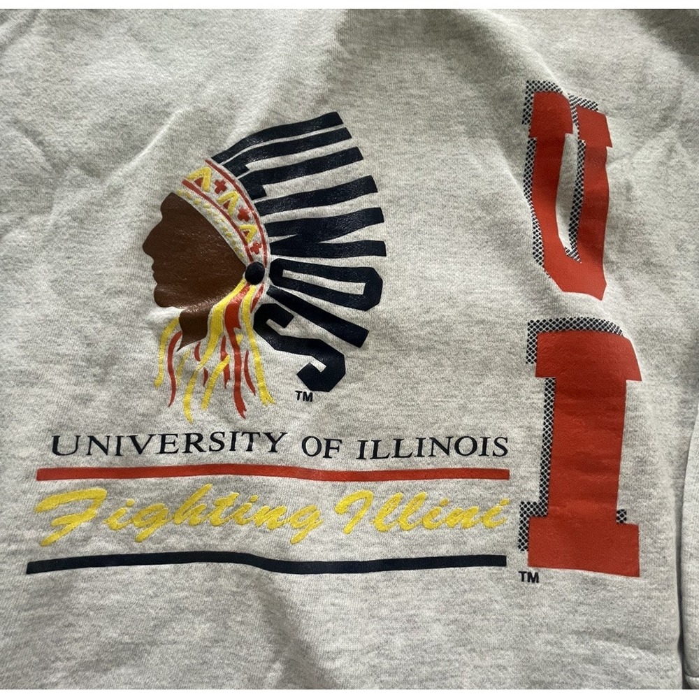 Vtg Chief Illiniwek Fighting Illini Univ Of Illinois Distressed Sweatshirt Sz L